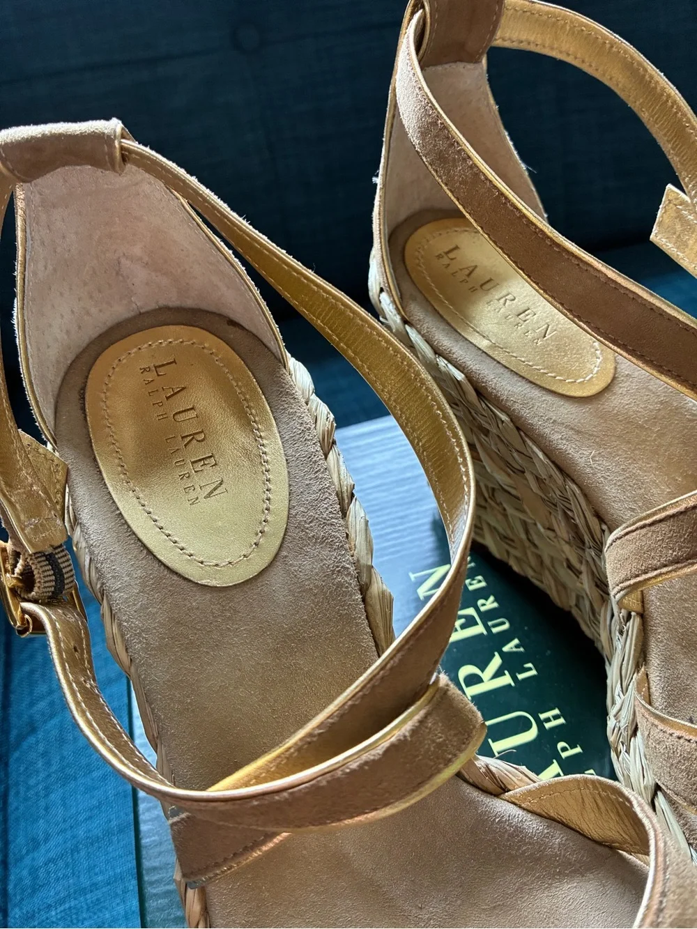 Ralph Lauren Tan Suede Espadrille Wedge Sandals